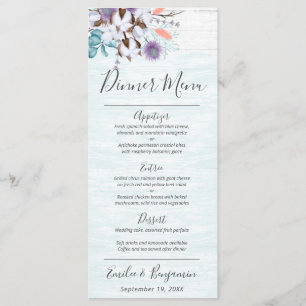 Menu Southern Country Cotton Boll Russe Mariage Dîner