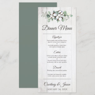 Menu Southern Country Cotton Boll Russe Mariage Dîner