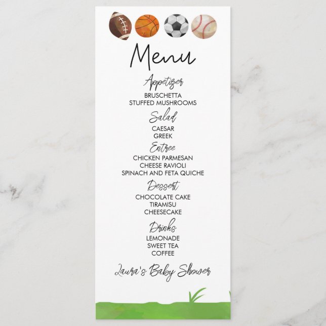 Menu Sports Football Basket Baby shower Nourriture (Devant)
