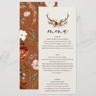 Menu Stag rouille terre cuite florale rustique élégant 