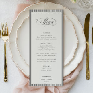 Menu STATELY Calligraphy Stripes Wedding