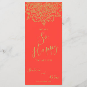 Menu Style indien Orange rose or couleur Mariage chic