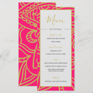 Menu Style indien rose or couleur Mariage chic