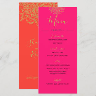 Menu Style indien rose orange or couleur Mariage chic