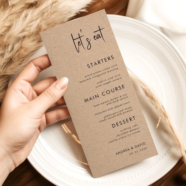 Menu Style rustique Kraft Mangeons Script Simple Mariag (Créateur téléchargé)