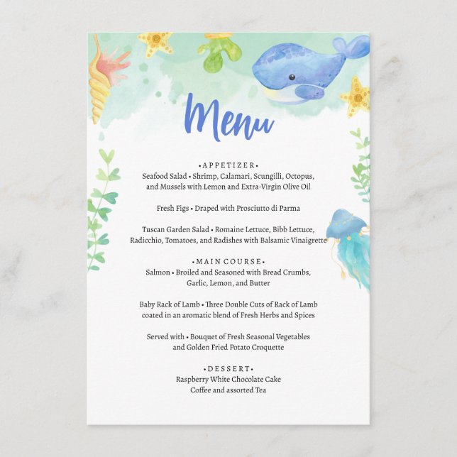 Menu Summer Under the Sea Baby shower (Devant)