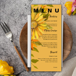 Menu Sunflower jaune Jolie fête de mariage florale