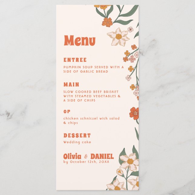 Menu Super Floral Vintage Mariage rétro (Devant)