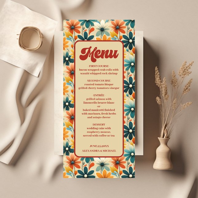 Menu Super Retro les années 70 Floral Mariage (Créateur téléchargé)