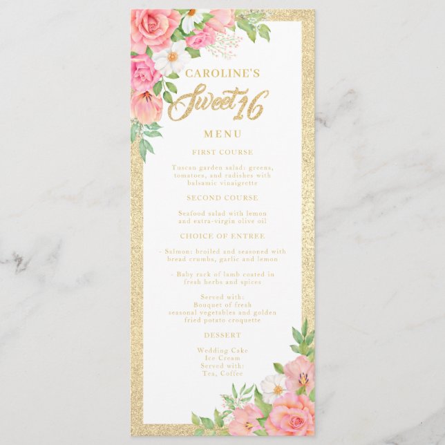 Menu Sweet 16 Floral Élégant Rose Tulip rose Floral (Devant)