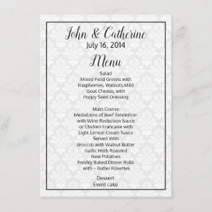 Menu Table Mariage damassé noir et blanc