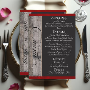 Menu Tableau noir sur bois, cœur et merci - Rouge