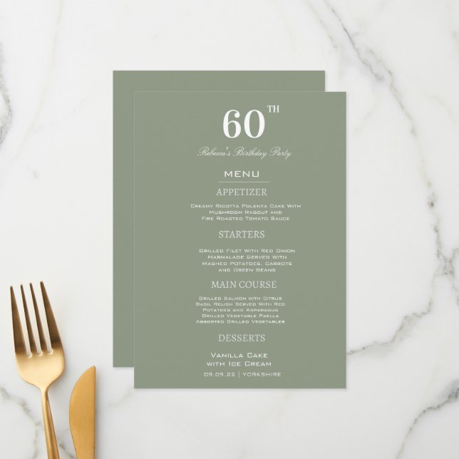 Menu Taille minimale et blanc 60e fête d'anniversaire p (Devant/Arrière en situation)