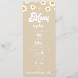 Menu Tan Retro Daisy Fleur Anniversaire Fête Nourriture