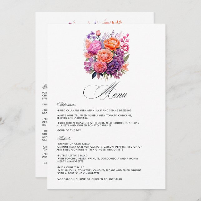 Menu Tangérine, rose chaud et violet royal (Devant / Derrière)