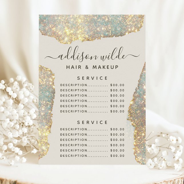 Menu Tarif de service de paillettes de script de signat (Créateur téléchargé)