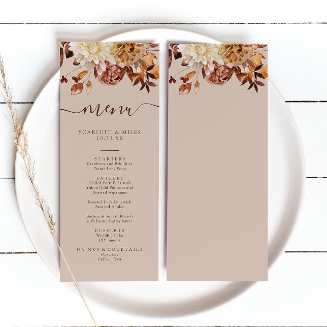 Menu Taupe Feuilles d'automne (Taupe Watercolor Fall Leaves Wedding Menu by Painted Paperie
)