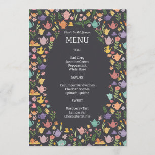 Menu Tea Party Fête des mariées jolie couleur PERSONNAL