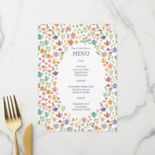 Menu Tea Party Fête des mariées jolie couleur PERSONNAL