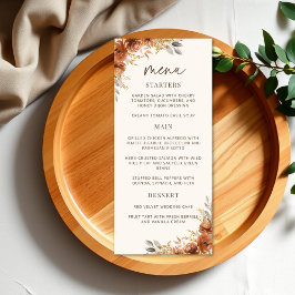 Menu Terracotta Rust Fall Floral Mariage Dîner