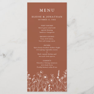 Menu Terracotta Rustic Floral Automne Fleur sauvage Mar