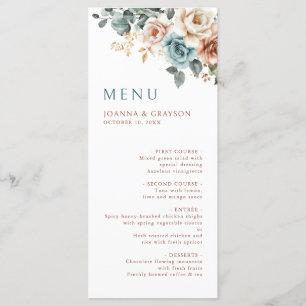 Menu Terracotta Turquoise Neutre Aquarelle mariage flor