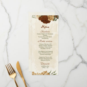 Menu terre cuite tonalité de terre mariage vert fleuri