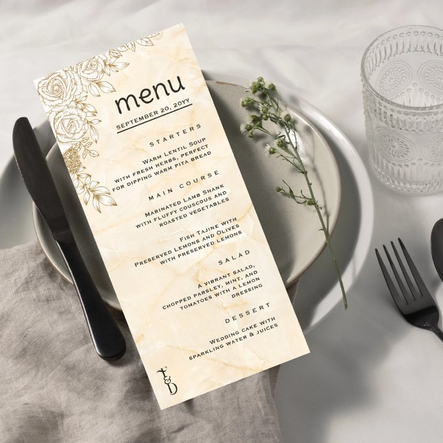 Menu Texture de marbre dentelle florale Mariage musulma (Créateur téléchargé)