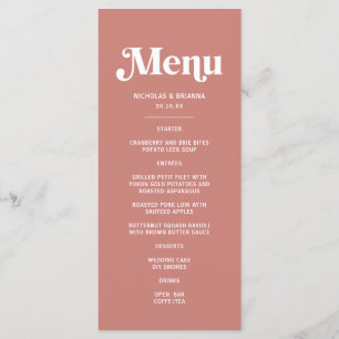 Menu Thème de mariage rose moderne et burgundy
