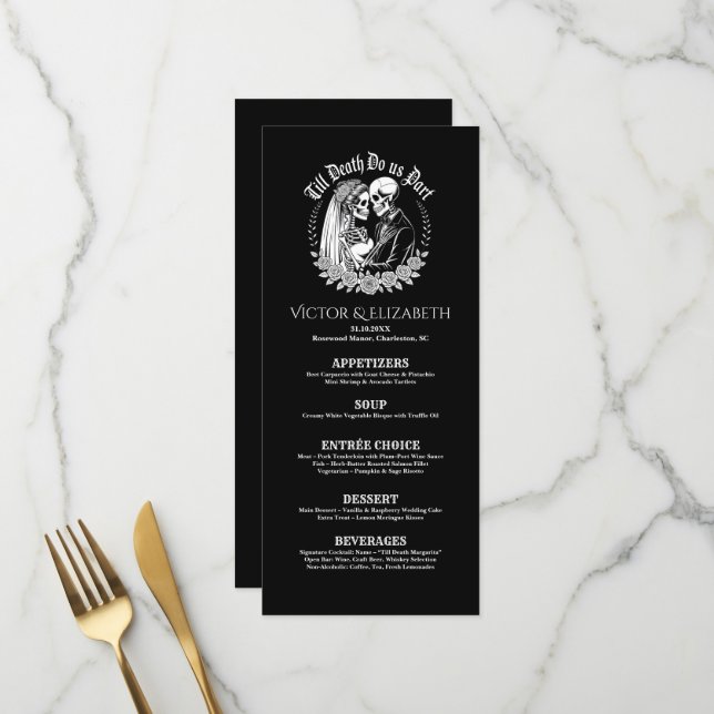 Menu Till Death Do Us Part Noir et Blanc Gothique (Devant/Arrière en situation)