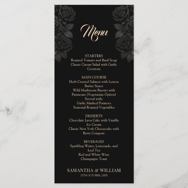 Menu Till Death Do Us Part Rose noir Mariage gothique (Devant)
