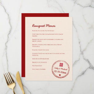 Menu Timbre de mariage chinois rouge rose double bonheu