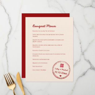 Menu Timbre mariage chinois rose rouge double bonheur