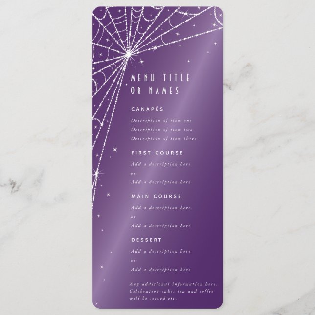 Menu Toile d'araignée en diamant violet élégant plate à (Devant)