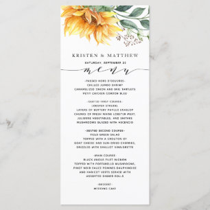 Menu Tournesol Aquarelle Botanique Mariage moderne