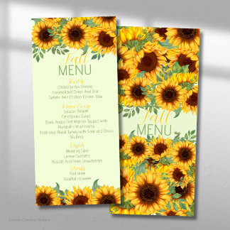 Menu Tournesol Floral Jaune Rustique