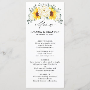 Menu Tournesol ivoire pivoine Floral Eucalyptus Mariage