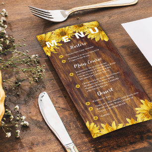 Menu Tournesol Rustique Fête de mariage jaune brillant