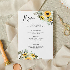 Menu Tournesol rustique | Mariage d'aquarelle simple