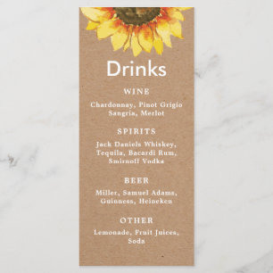 Menu Tournesol rustique sauvage. Barre mariage simple
