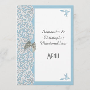 Menu traditionnel dentelle bleu pâle et blanc