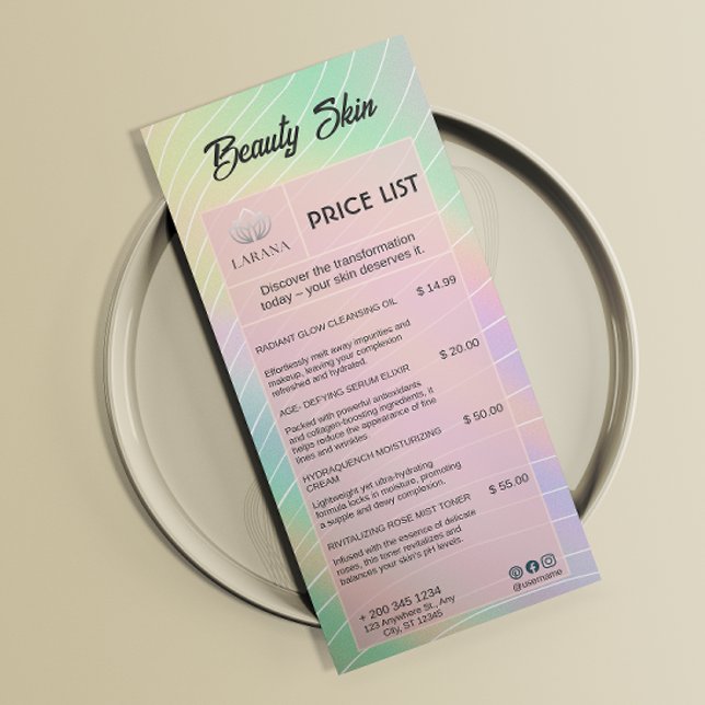 Menü "Trendy Hologram" (Esthetician Price List Menu Trendy Hologram)