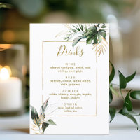 Tropical Foliage Gold & Green Mariage Bar Boissons