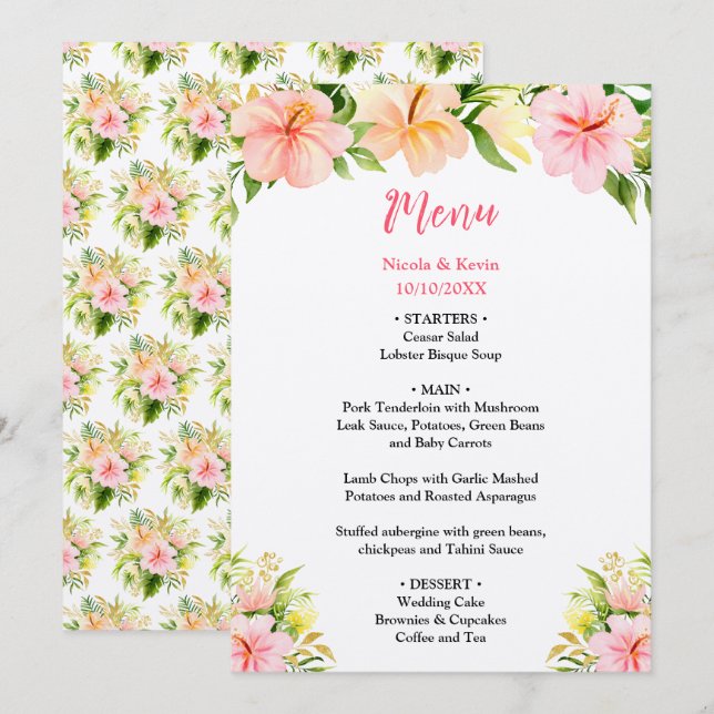 Menu Tropical Jungle Floral Wedding (Devant / Derrière)