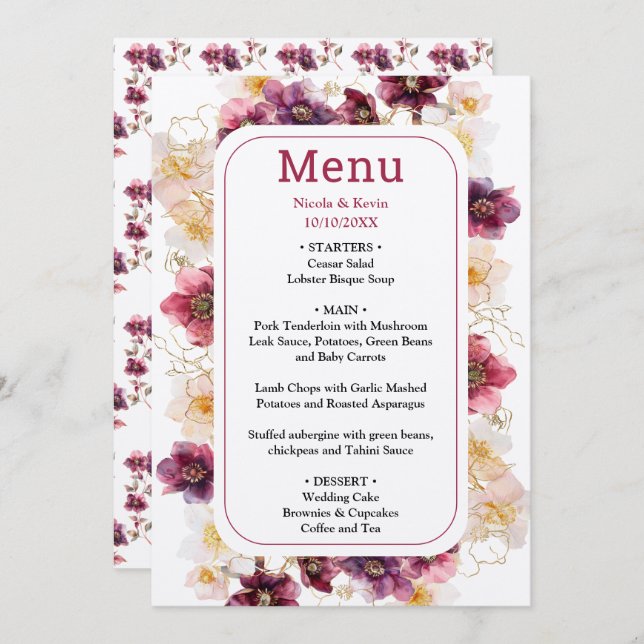 Menu Tropical Jungle Floral Wedding (Devant / Derrière)