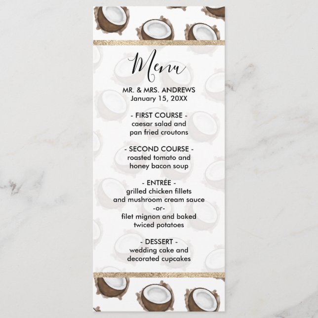 Menu Tropical Summer Brown Blanc Coco Motif Fruit (Devant)