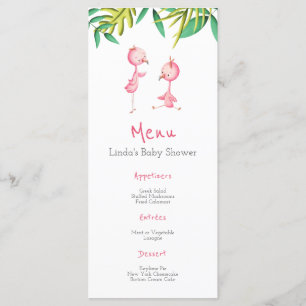 Menu Tropical Summer Pink Flamants roses Twins Baby sho