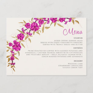 Menu Trumpet sauvage violet Vin Fleur Jardin Mariage