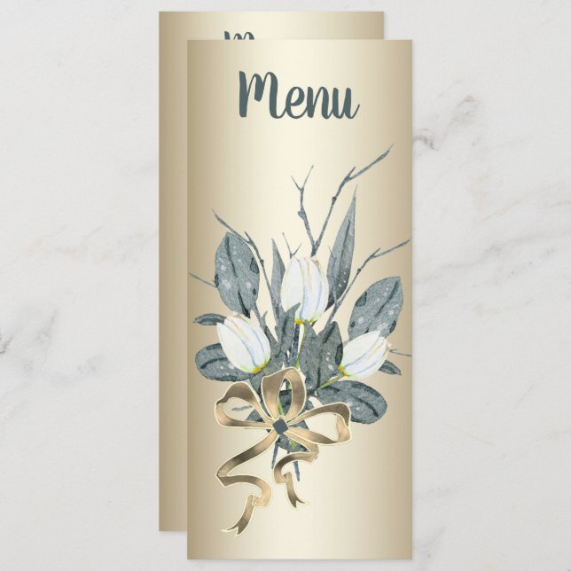 Menu Tulipes Blanches Avec Réception De Mariage Or (Devant / Derrière)