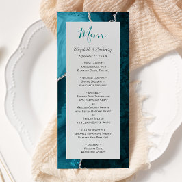 Menu Turquoise bleu argenté Agate gris Mariage